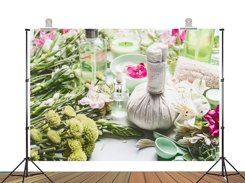 8x6ft Fabric Calming Floral Spa and Skincare Backdrop Relaxing Wellness Background for Bathroom Spa Day Self Care Event Party Decorations Beauty Photo Shoot Studio Props - size: 8X6ft