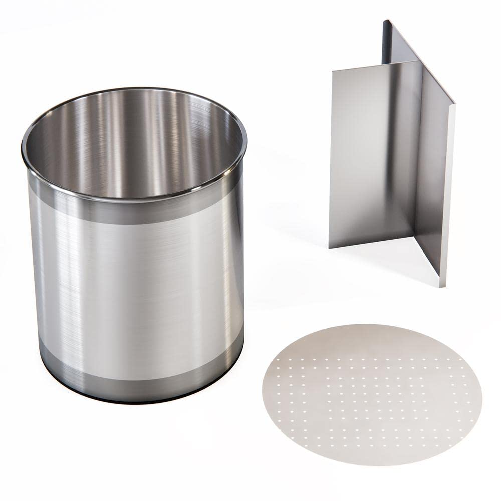 Cooler Kitchen Rotating Extra Large Stainless Steel Utensil Holder Caddy with Sturdy No-Tip Weighted Base, Removable Divider, and Gripped Insert Bottom -Dishwasher Safe Metal Cooking Utensil Holder