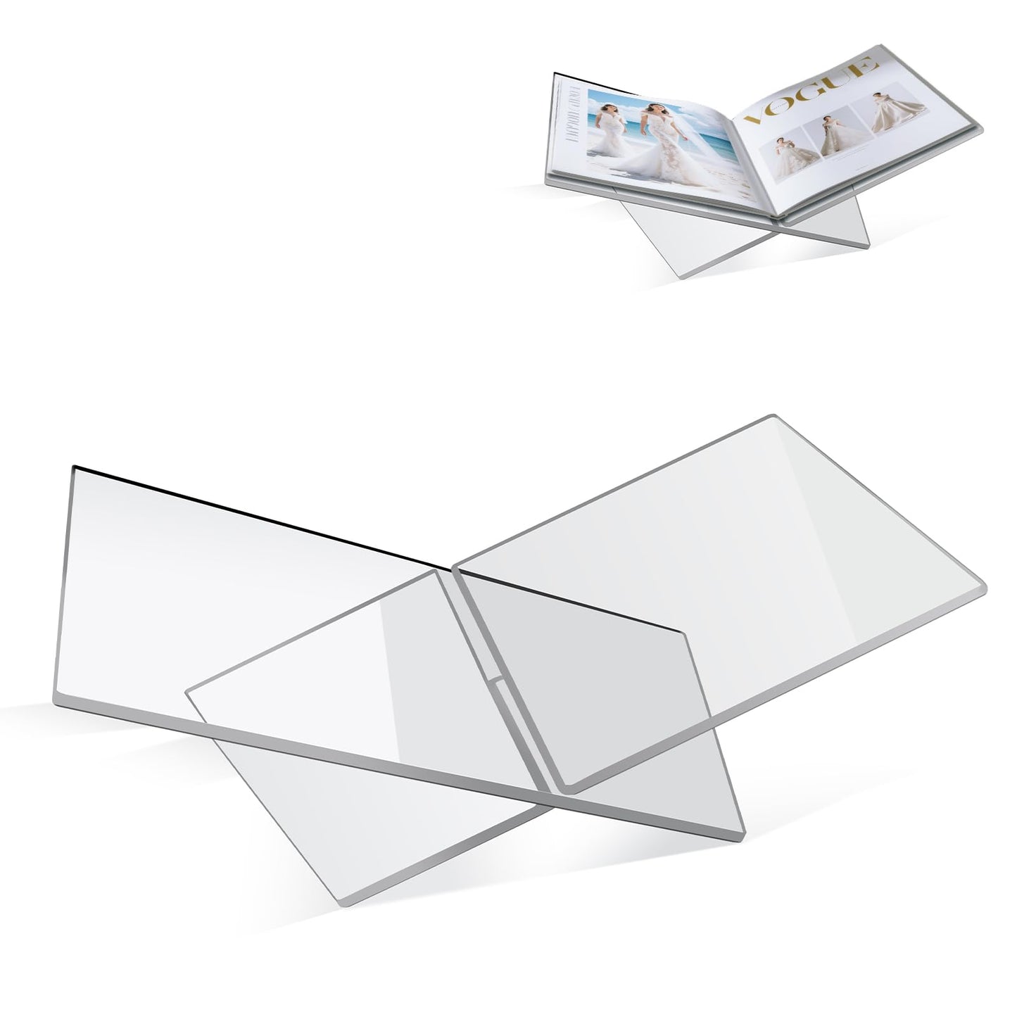 Clear Acrylic Book Stand – Large 12.6 x 6.7 x 5 in Book Holder for Cookbooks, Bibles, Art & Coffee Table Display | 2-Piece Cross Frame Design, Sturdy 0.2in Transparent Acrylic