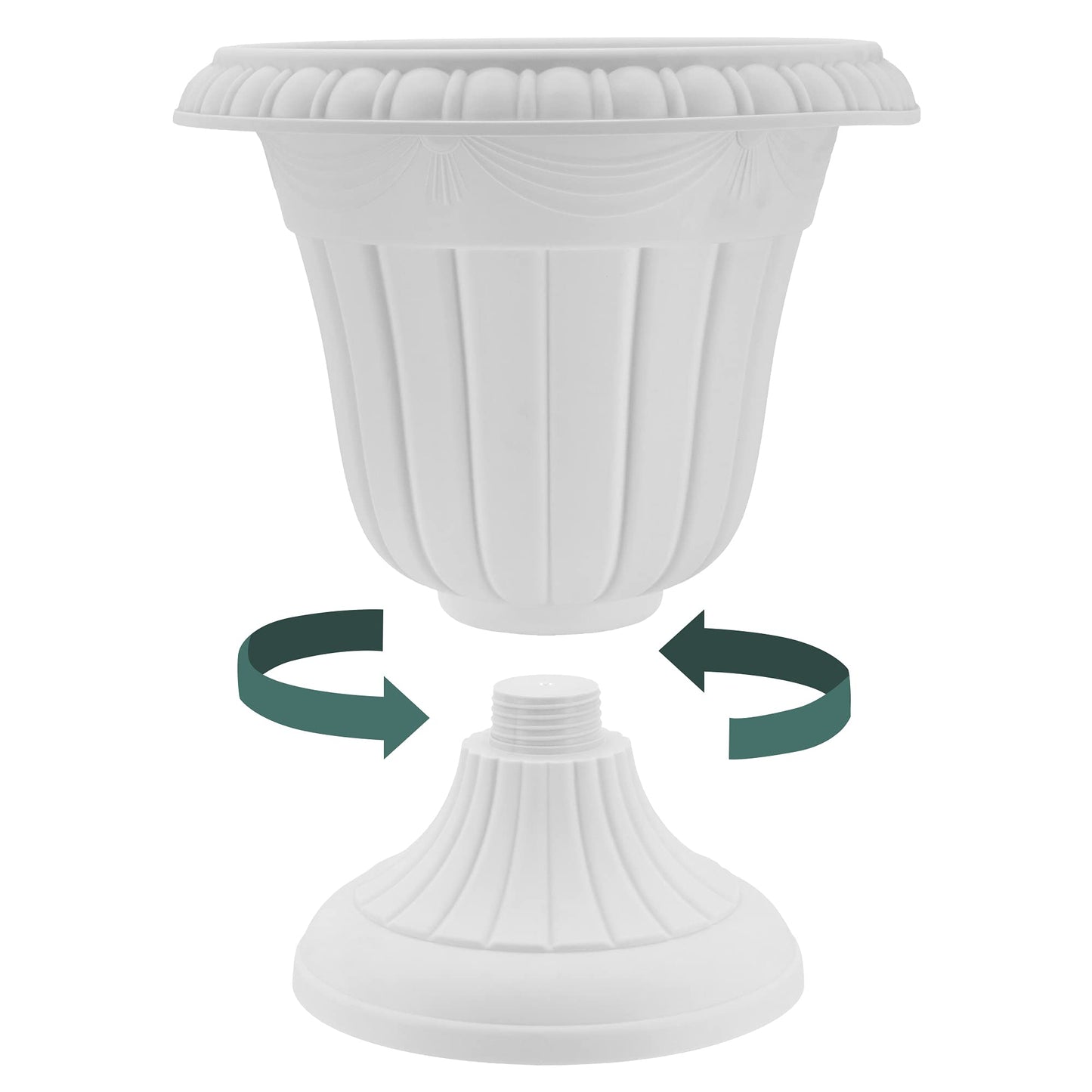 Arcadia Garden Products PL20WW Indoor/Outdoor Classic Traditional Plastic Urn Planter, Whitewash, 10" x 12", White Wash