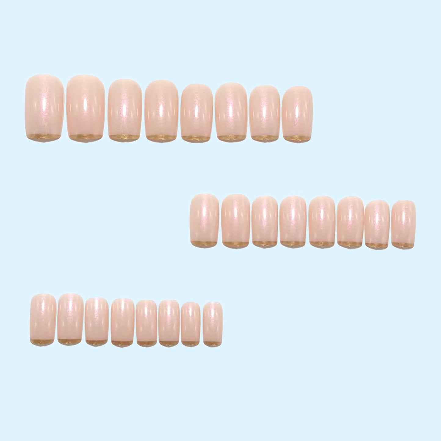 Medium Square Press on Nails Gold French Tip Fake Nails Nude Pink Nails Press ons Acrylic Nails False Nails Artificial Full Cover Stick on Nails for Women Girls 24 Pcs