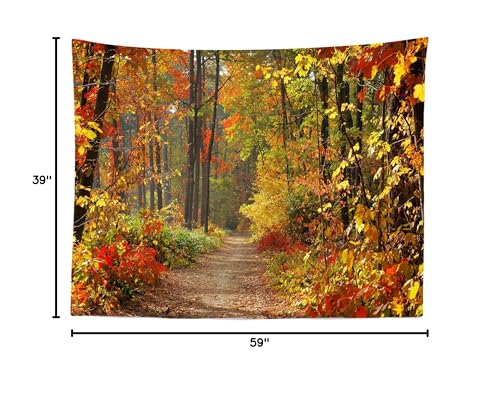 BELECO Autumn Scenery Backdrop Fabric 5x3ft Fall Woods Path Deciduous Background Forest Mountain Road Photography Backdrop Home Decor Autumn Theme Party Backdrop Kids Adults Portrait Photo Props