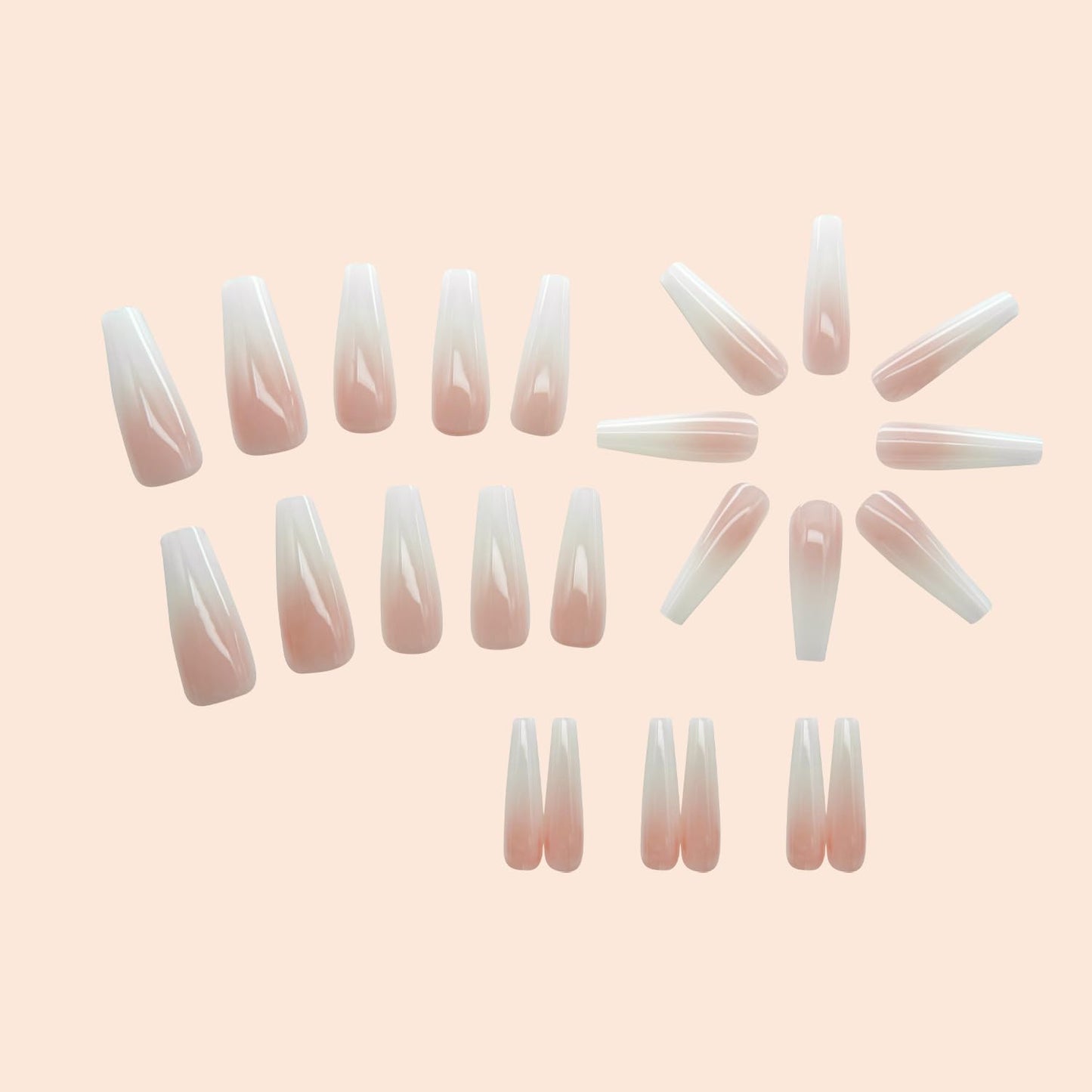 24Pcs French Tip Press on Nails RTKHFZE Extra long Ballet False Nails Coffin Full Cover Fake Nails with Jelly White Gradient Designs Acrylic Nails Press Ons Stick on Nail for Women Manicure
