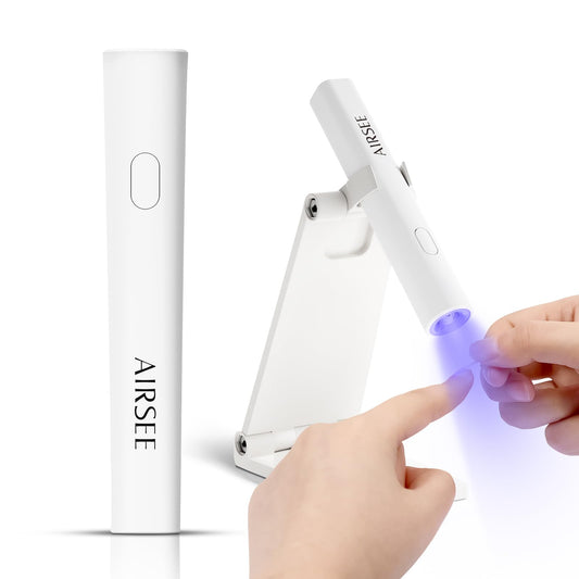 AIRSEE Mini Handheld UV Light for Gel Nails with Stand,Portable Rechargeable Nail Lamps,2 Timers for Fast Extension,Rhinestone Glue Decoration,Gel Nail Strips at Home,Travel(White)