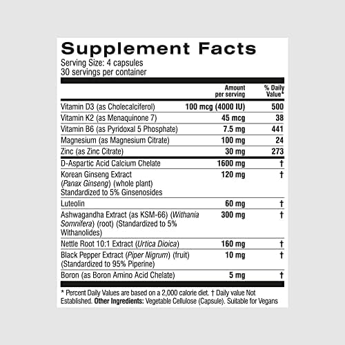 Vitality – Natural Testosterone Booster for Men Over 30 – Energy, Strength, Libido & Muscle Support – 120 Capsules (30-Day Supply)