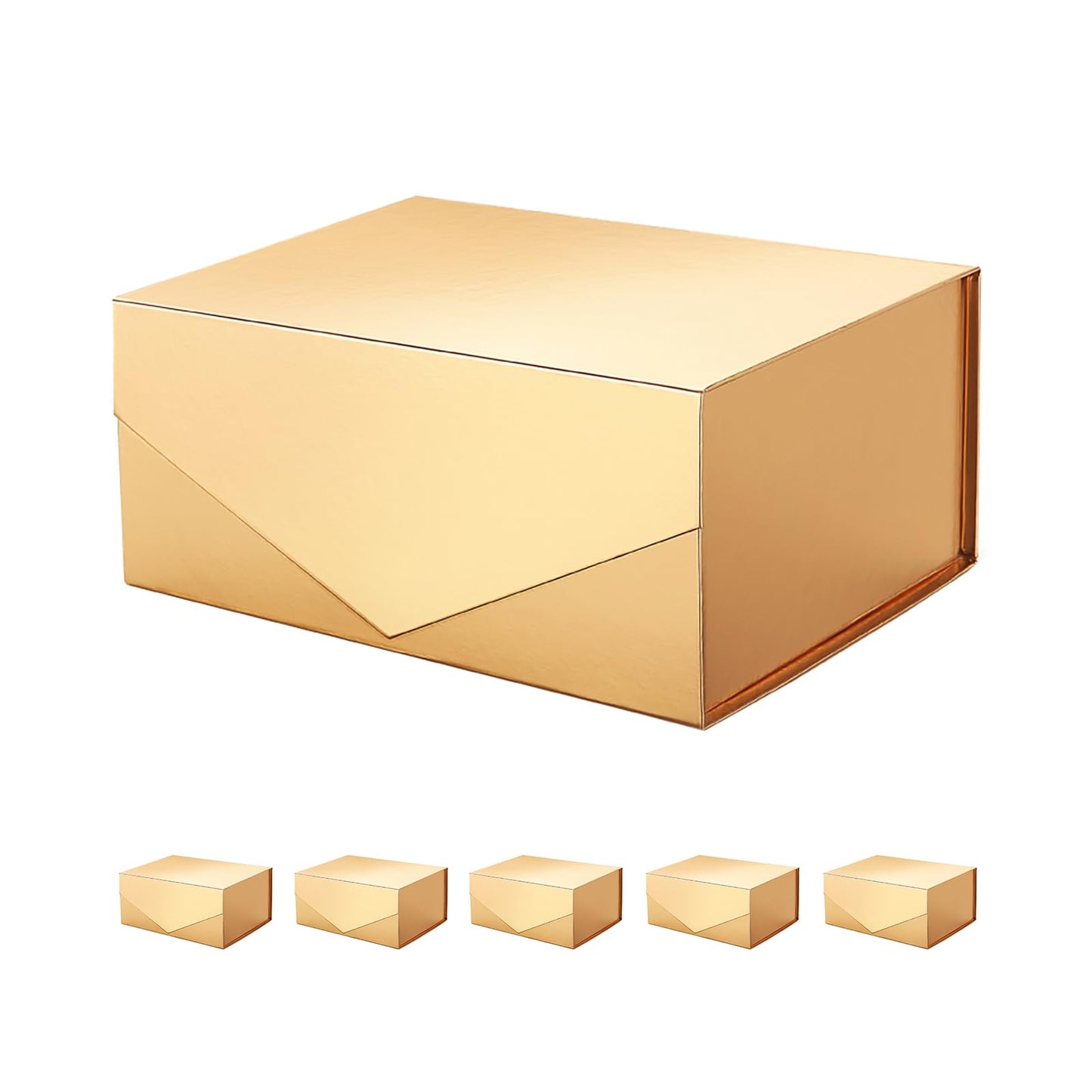 PACKHOME Mothers Day 6 Gift Boxes 9x6.5x3.8 Inches, Rectangle Collapsible Boxes with Magnetic Lids for Gift Packaging (Glossy Gold)