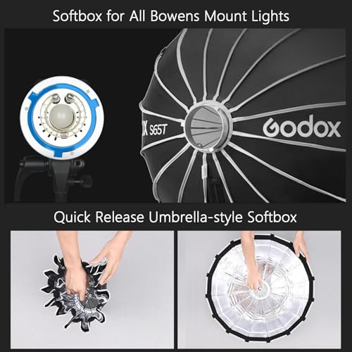 Godox S65T 65cm/25.6in Softbox Bowens Mount, 1s Quick Release & Close, Portable Umbrella Soft Box Fast Setup with Diffusers for Photography Monolight Studio Strobe Continuous Light Accessories - size: S65T-65cm