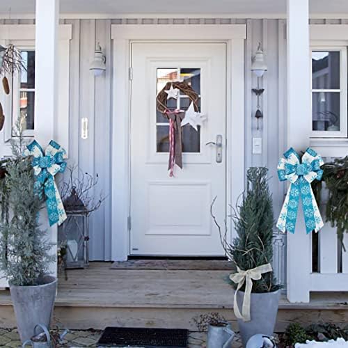 Hying Giant Christmas Bow for Wreath, Blue Snowflakes Wreath Bow Winter Holiday Bows for Christmas Tree Front Door Indoor Outdoor Wall Decoration Supplies Ornament