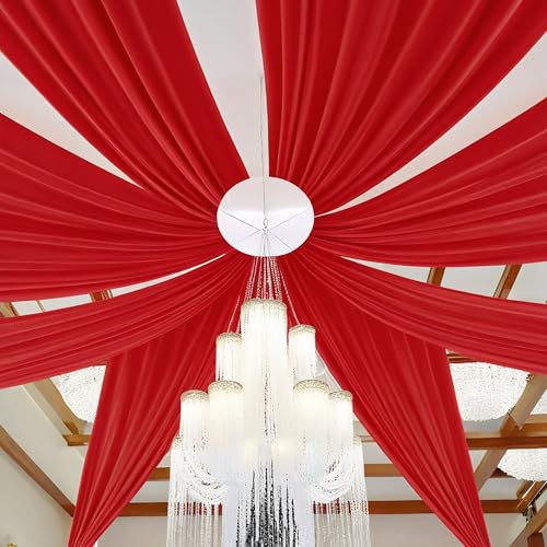 DUOBAO Chiffon Ceiling Drapes 20ft Red Wedding Backdrops 4 Panels 5×20ft Sheer Backdrop Curtains for Reception Wedding Ceremony Dark Red Sheer Arch Drapes Fabric Event Party Supplies - color: Red, size: 60"W x 240"L (Pack of 4)