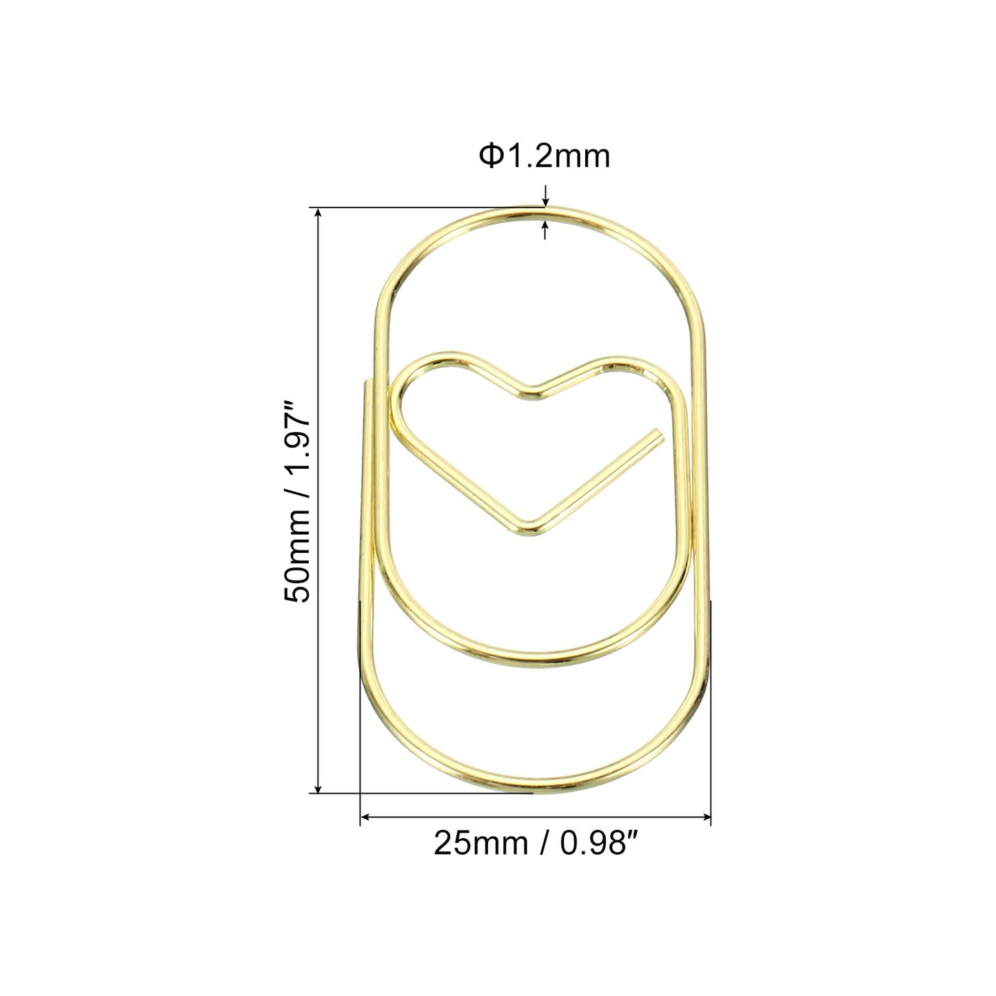 MECCANIXITY Paper Clip Heart-Shaped Cute Decorative Fun Clips Bookmarks 2 Inch Gold Tone for Organize Office Home, Pack of 50