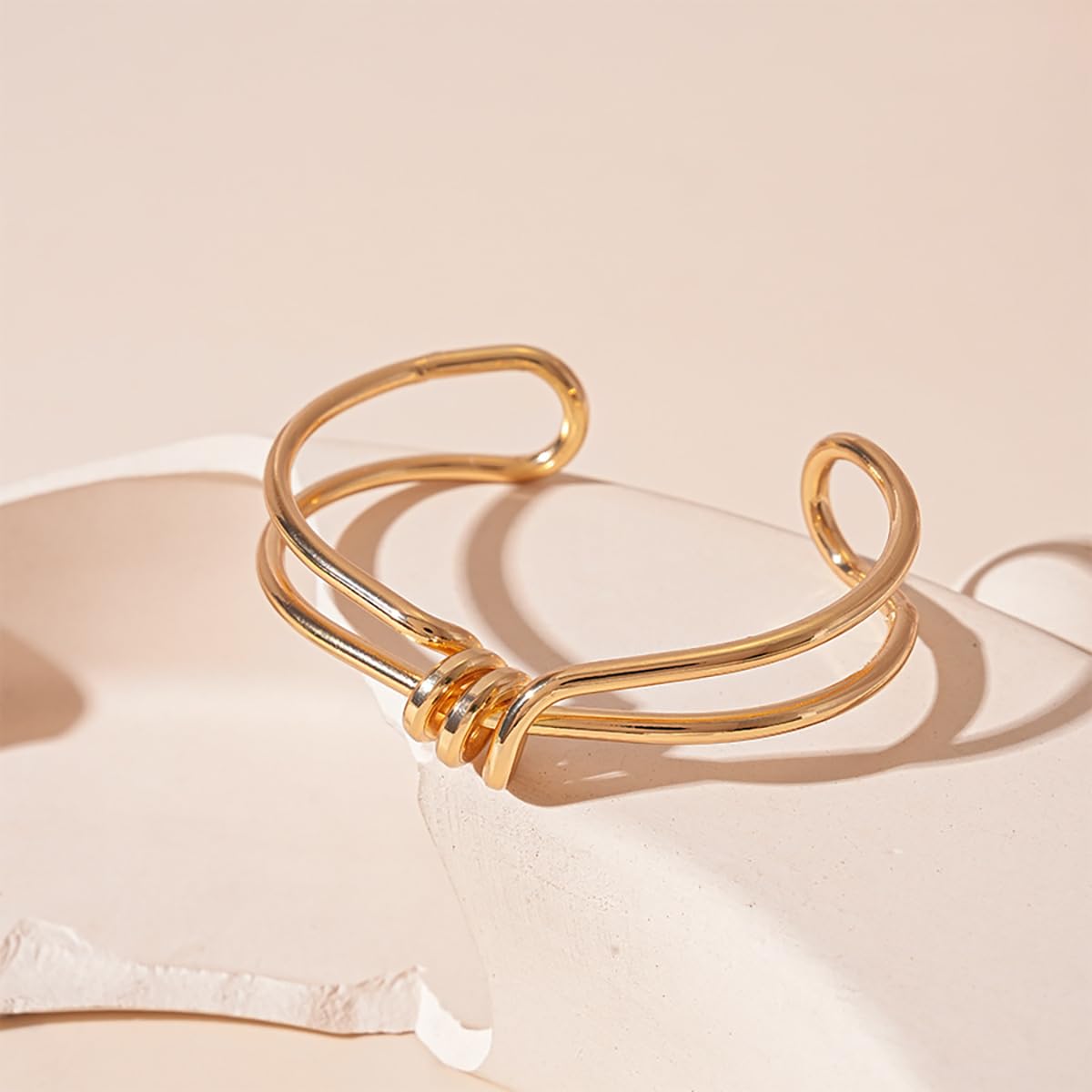 MOEEIJEW Chunky Cuff Bracelets for Women Gold/Silver Cuffs Bangle Hollow Out Adjustable Bracelets Punk Vintage Jewelry (Gold C)