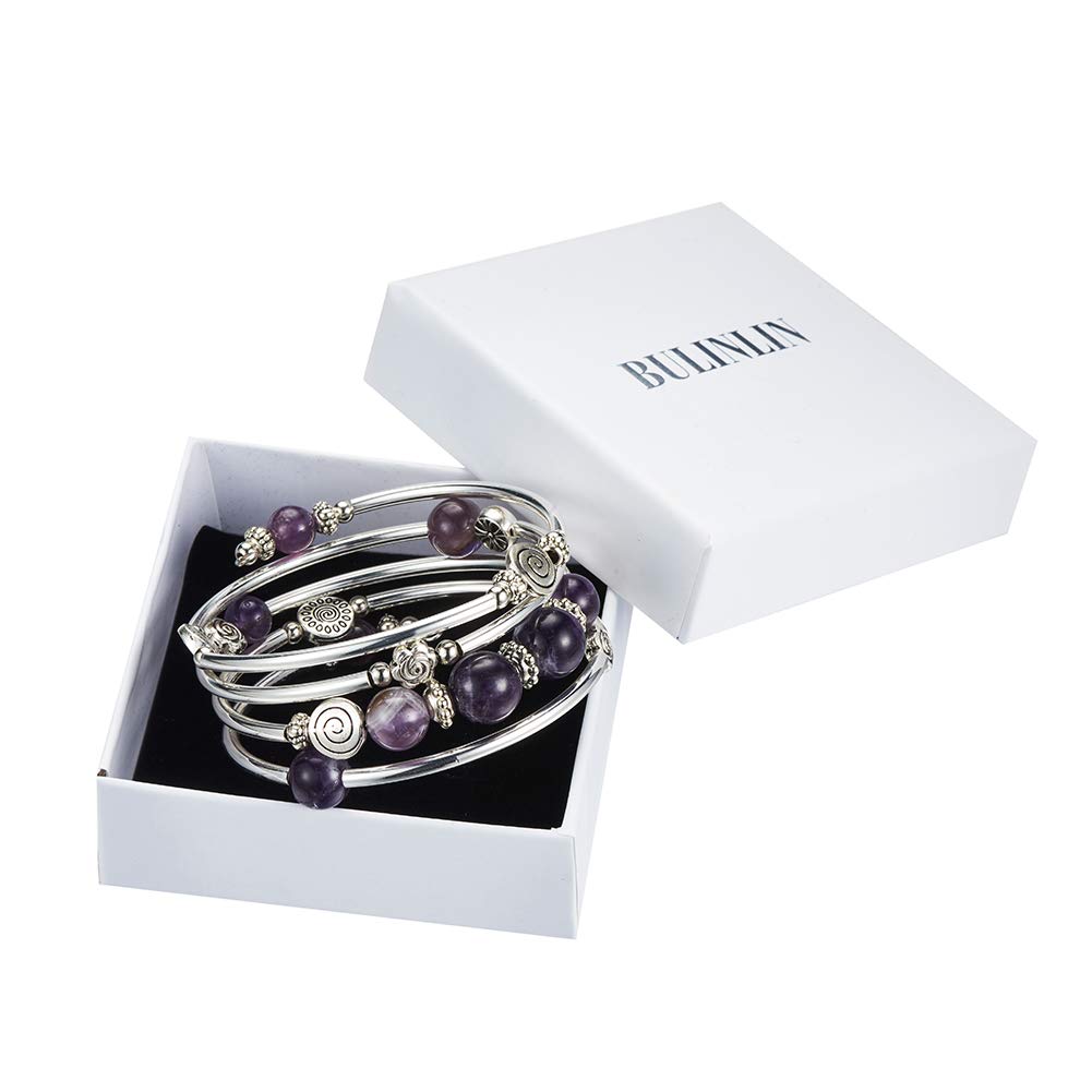 BULINLIN Bead Wrap Bangle Pearl Bracelet - Silver Metal Bracelet Gifts For Women(02-Purple)