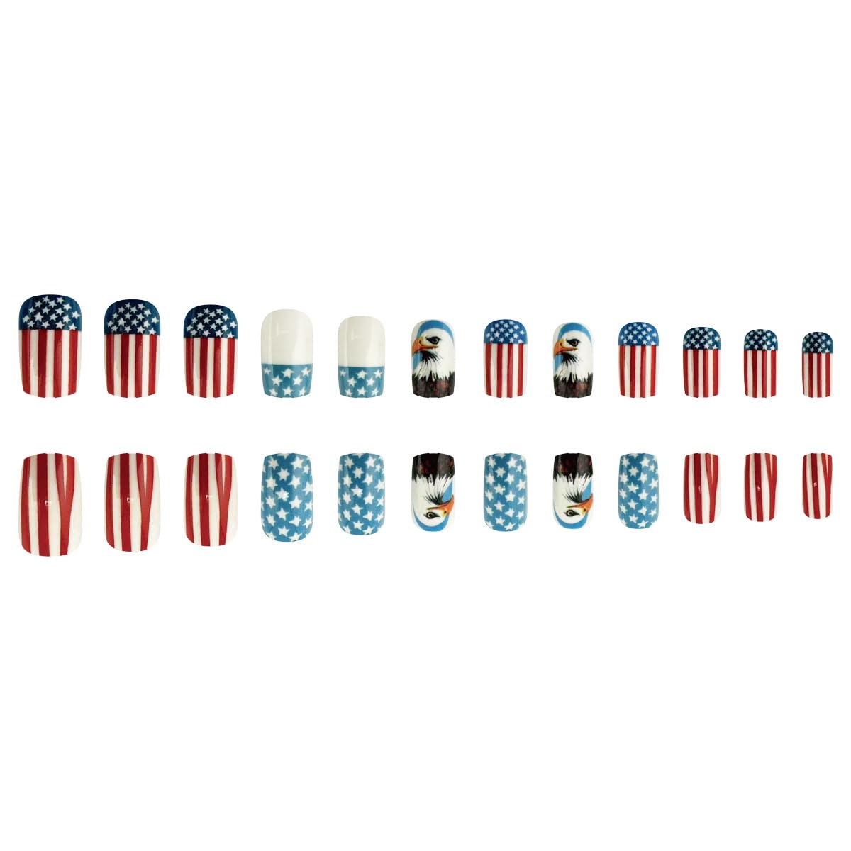 24Pcs Independence Day Fireworks Press on Nails Medium Square 4th of July Stripes Fake Nails Gradient Stars design False Nails Full Cover Stick on Nails Memorial Day for Women Manicure Decoration