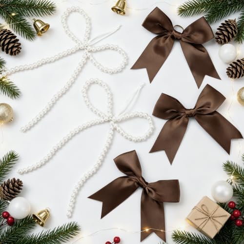 18 Pcs Pearl Bow Ornaments for Christmas Tree Toppers Decorations