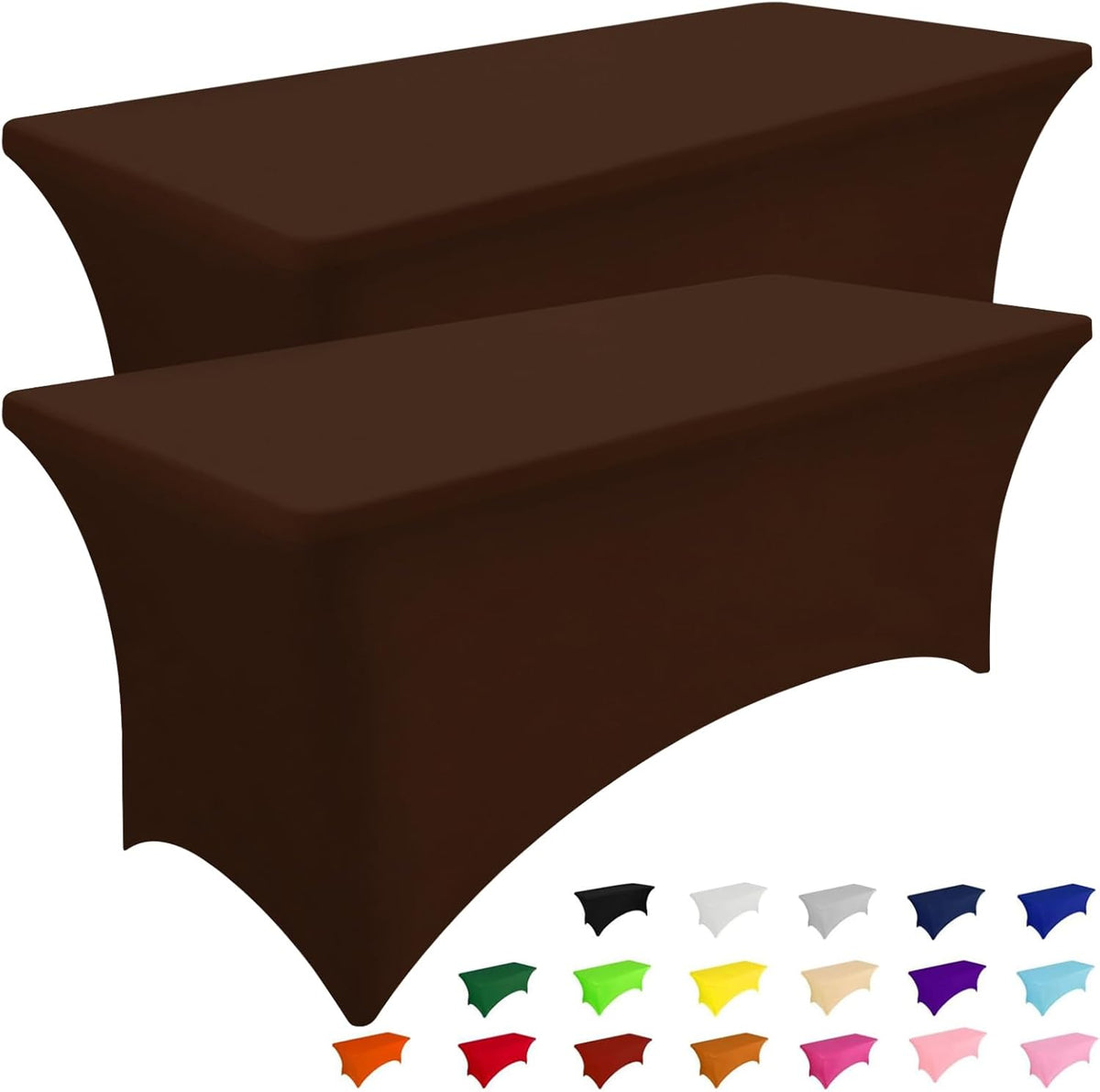 Smiry 2 Pack Spandex Table Cloth 8FT, Elastic Fitted Stretch Tablecloths, Washable and Wrinkle Free Rectangular Patio Table Cover for Outdoor, Wedding, Banquet & Parties (Coffee, 96Lx30Wx30H Inch)