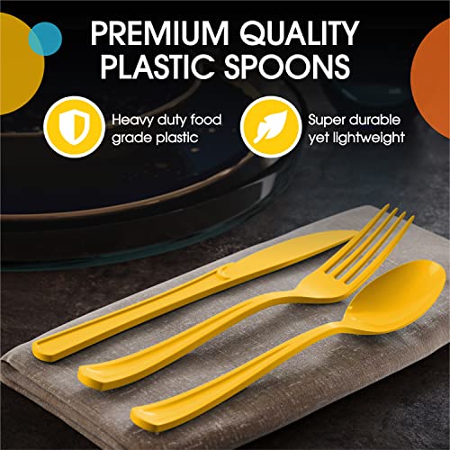 Party Solids Yellow Plastic Forks 200 Pieces Yellow Forks Disposable Utensils Heavy Duty Plastic Cutlery Set Disposable Cutlery Sets Flatware Sets Silverware Set Party Supplies & Party Tableware - color: Yellow