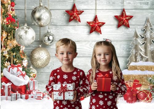 CHAIYA 15X10FT Christmas Backdrop White Christmas Wood Floor Photography Backdrop Winter Snow Xmas Tree Gift Family Party Photo Background New Year Party Decoration - size: 15′x10′