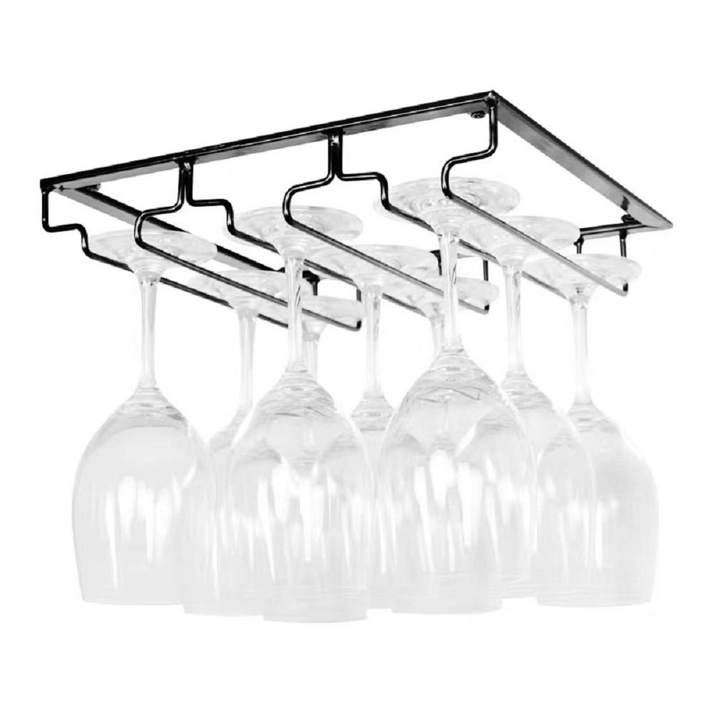 FIAMER Wine Cup Holder Table Decoration Storage Hanger Metal Organizer for Bar Kitchen Stemware Rack Under Cabinet Stainless Steel Hanger Storage Shelf Black (Black, 3 Rows 1 Pack)