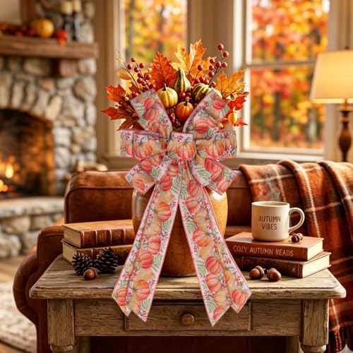 2 PCS Large Fall Bows for Wreath Fall Tree Topper Bow