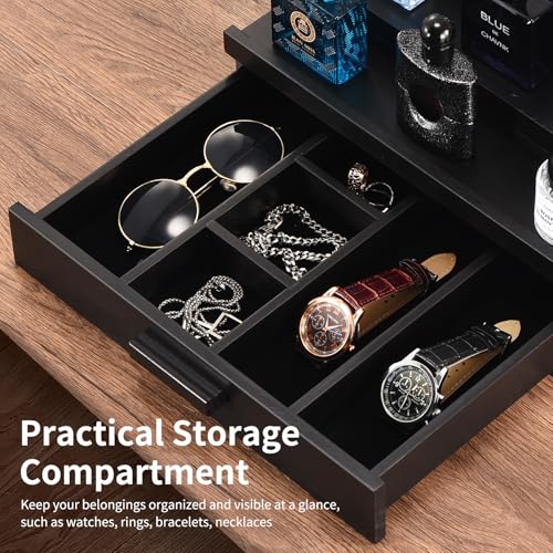 Perfume Organizer for Men, 4 Tier Wood Perfume Display Stand with Velvet Lining Drawer and Hidden Compartment for Watch,Jewelry,Perfume Display Risers,A Gift for Men (Black) - style: 4 Tier - Black