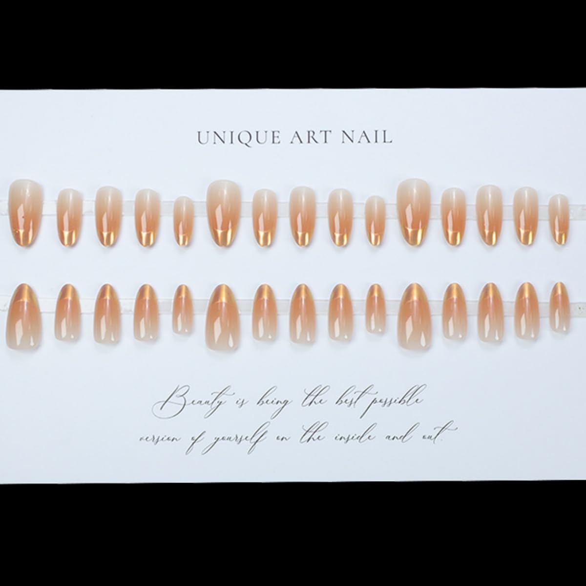 French Tip Press on Nails Medium Oval Shape, Glossy Fake Nails with Glue, Almond Stiletto Acrylic Nails Full Cover Nude False Nails for Women DIY Manicure Decoration, 30PCS