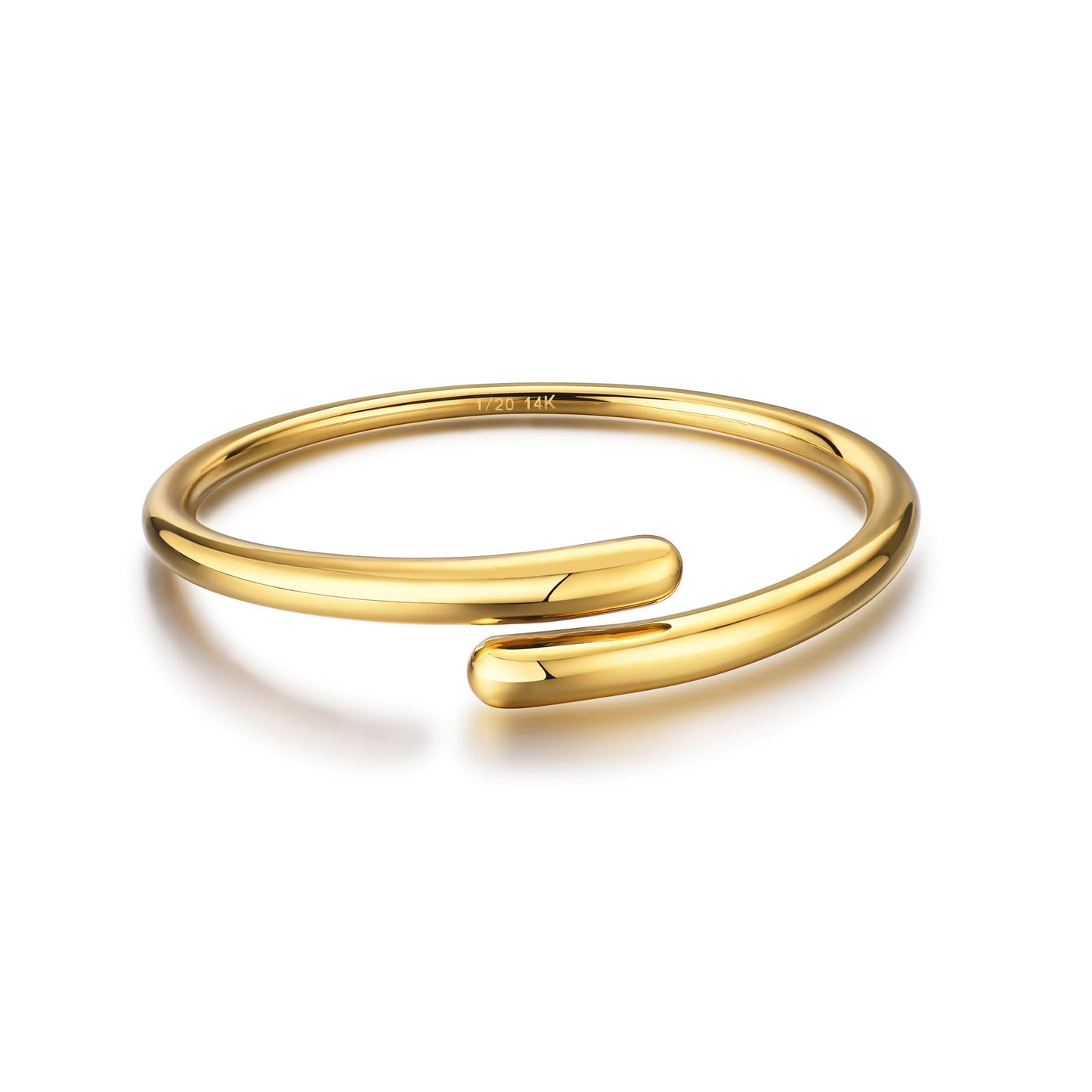 NOKMIT 14K Gold Filled Cuff Bracelets for Women Bypass Teardrop Adjustable Wrap Open Bangle Bracelet Simple Minimalist Statement Stackable Bracelets High Polished Smooth (Gold)