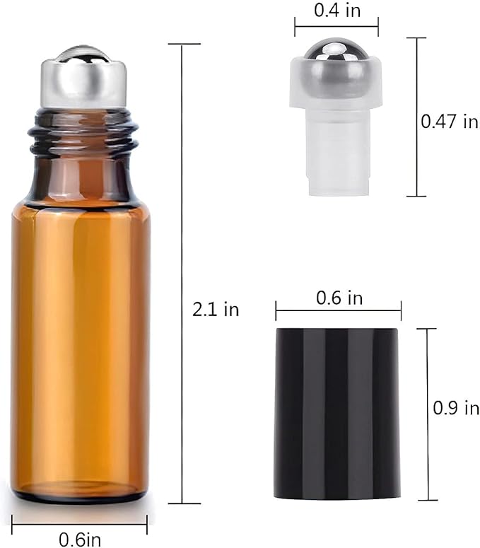 200 Pack Essential Oil Roller Bottles, Amber Glass Roller Bottles 5ml, Roller Balls for Essential Oils, Roll on Bottles (768 Pieces Labels, 32 Funnels, 32 Dropper, 16 Opener)
