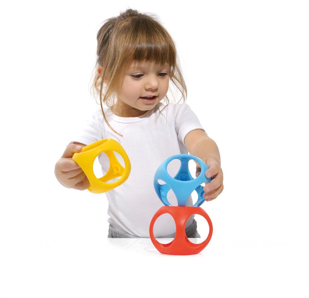 MOLUK 43420 Oibo Gripping and Teething, Play Ball, Stacking Game, Baby Toy from 0+ Months, 3 Pieces, Primary Colours, Yellow, Red, Blue