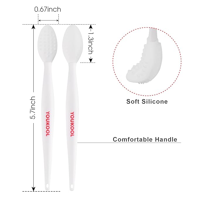 Lip Scrub Brush,Double-Sided Silicone Exfoliating Lip Brush Tool for Smoother and Fuller Lip Appearance,White,2pcs
