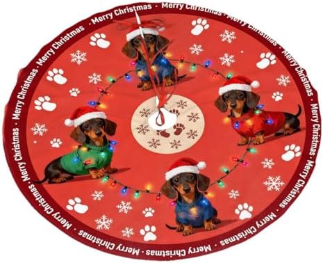 Dachshund Dog Paw Snowflakes Christmas Trees Skirts 30", Xmas Tree Cloth Mats for Holiday Party Decor Gift, Festival, Home Decoration