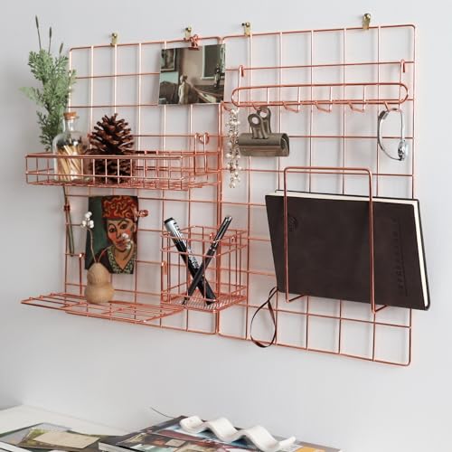Metal Mesh Wall Grid Panel for Photo Display,Message Board,Size: 17.5" x 11.8",Pack of 2 (Rose Gold) - color: Rose Gold