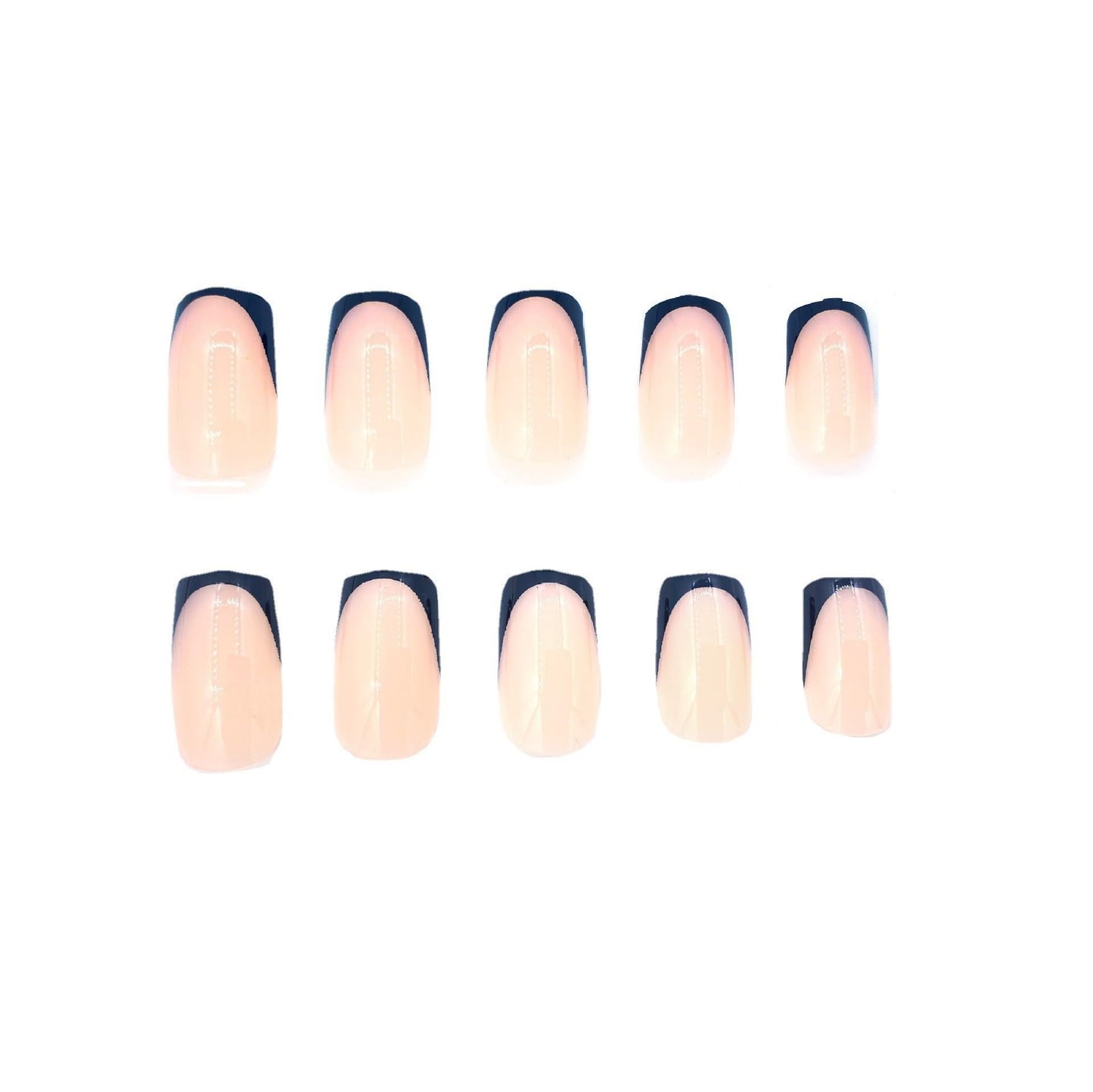 Black French Tip Press on Nails Short Square Fake Nails Full Cover Stick on Press ons - Nude False Acrylic Nails for Women Manicure 24 Pcs