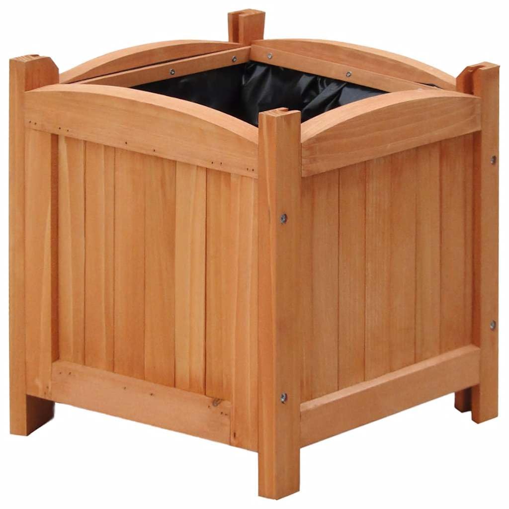 Coespram 4-Pack 12x12x12 in Rustic Brown Square Wooden Planters Solid Pine Raised Bed Set for Garden Patio Balcony, Varnished Outdoor Flower Box for Herbs Succulents