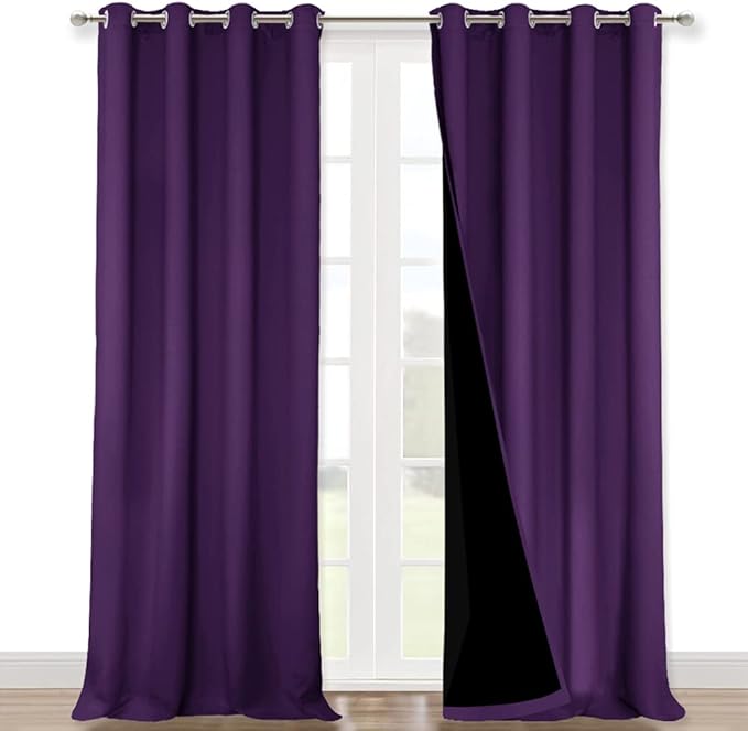 NICETOWN Full Shading Curtains 90 inches Long 2 Panels Set for Windows, Royal Purple, 52 inches W, Super Heavy-Duty Black Lined Blackout Curtains for Bedroom, Privacy Assured Window Treatment