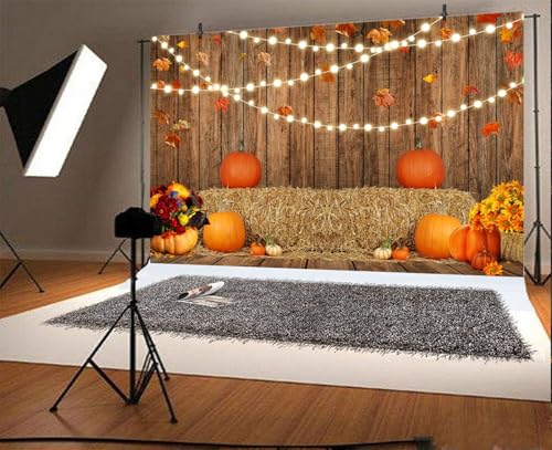 Fall Backdrop Autumn Thanksgiving Backdrops 10x8ft Pumpkin Maple Leaves Haystack Wooden Wall Photography Background Cloth Baby Shower Party Decoration Photo Booth Prop Banner