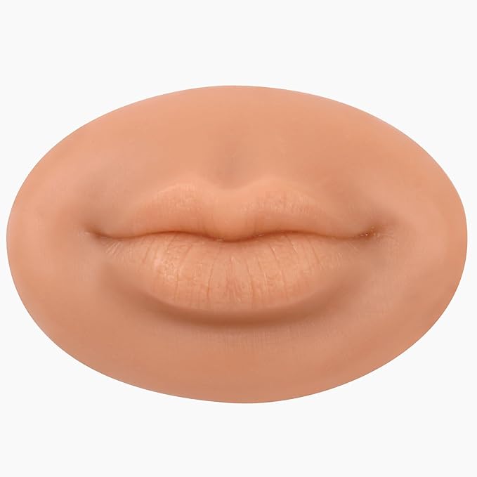 3D Silicone Fake Lips Large with Lipstick for Makeup Tattoo Practice Realistic Artificial Lip Mannequin for Beginners Artists (Charming Smiling Lip,Tan)