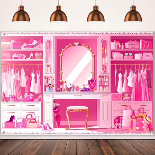 HANYING Pink Princess Cloakroom Backdrop,9x6ft Cartoon Girly Vanity Table Makeup Photography Background,Girls Birthday Baby Shower Photo Backdrop,Portrait Studio Props,HY0136YL - size: 9x6ft