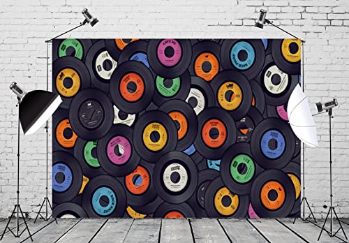 BELECO 7x5ft Fabric Retro Music Records Backdrop 1950s Rock Roll Vinyl Record Backdrop Disco Dance Concert Party Musical Background Music Theme Party Decorations Photo Booth Studio Props Wallpaper - size: 7x5FT