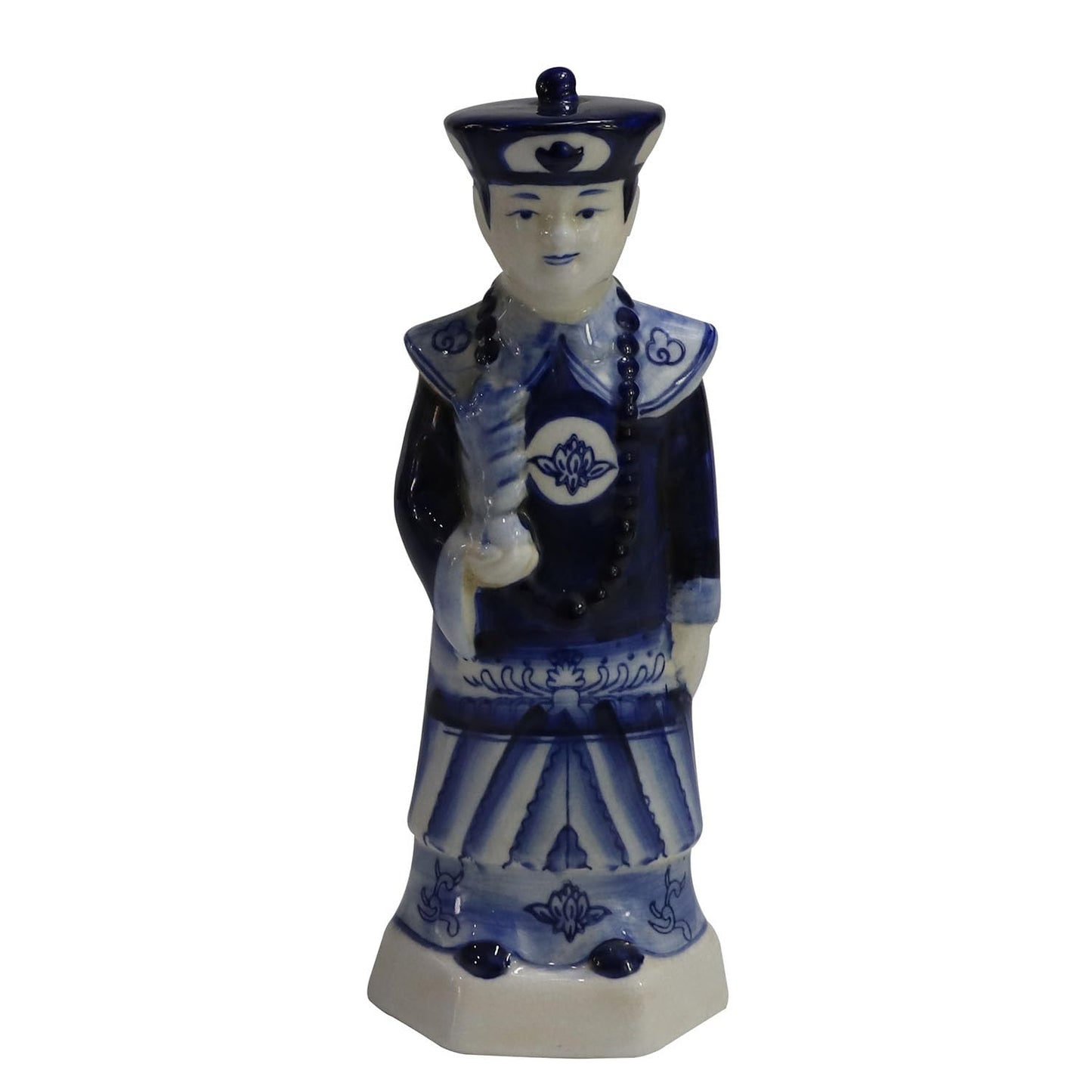 SYNWISH Hand Painted Antique Blue and White Porcelain Figurines Qing Dynasty Ceramic Chinese Emperor Statue Traditional Home Decor Table Accessory (Small - Qianlong)
