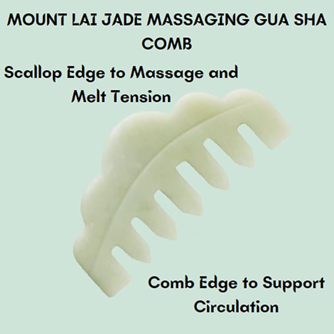 Mount Lai Hand-Carved Natural Jade Gua Sha Scalp Comb – Scalp Massager & Scraping Guasha Tool for Relaxation, Blood Circulation & Cooling