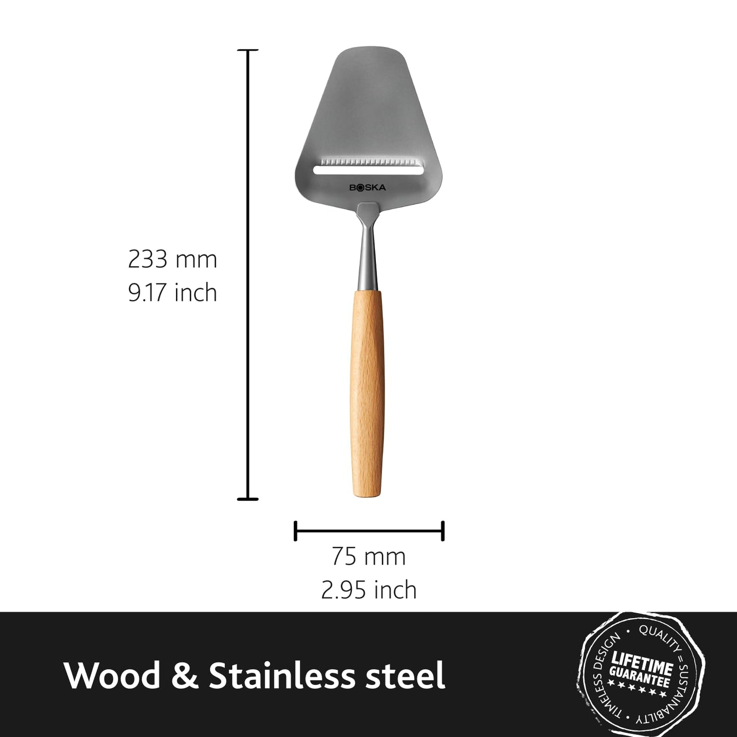 Boska Cheese Slicer Amigo - Slicer for Mature and Aged Cheese - Ergonomic Handle - Stainless Steel - Beech Wood - Non-stick Thanks to BSF Treatment - Also for Slicing Vegetables