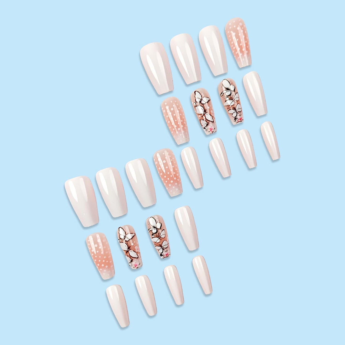 EYZOTSF Press on Nails Medium Square Shaped Acrylic Medium Square Shaped False Nails with Designs Artificial Short Coffin Fake Nails with Charms Glue ons Fingernails for Women Girls(DZ639)