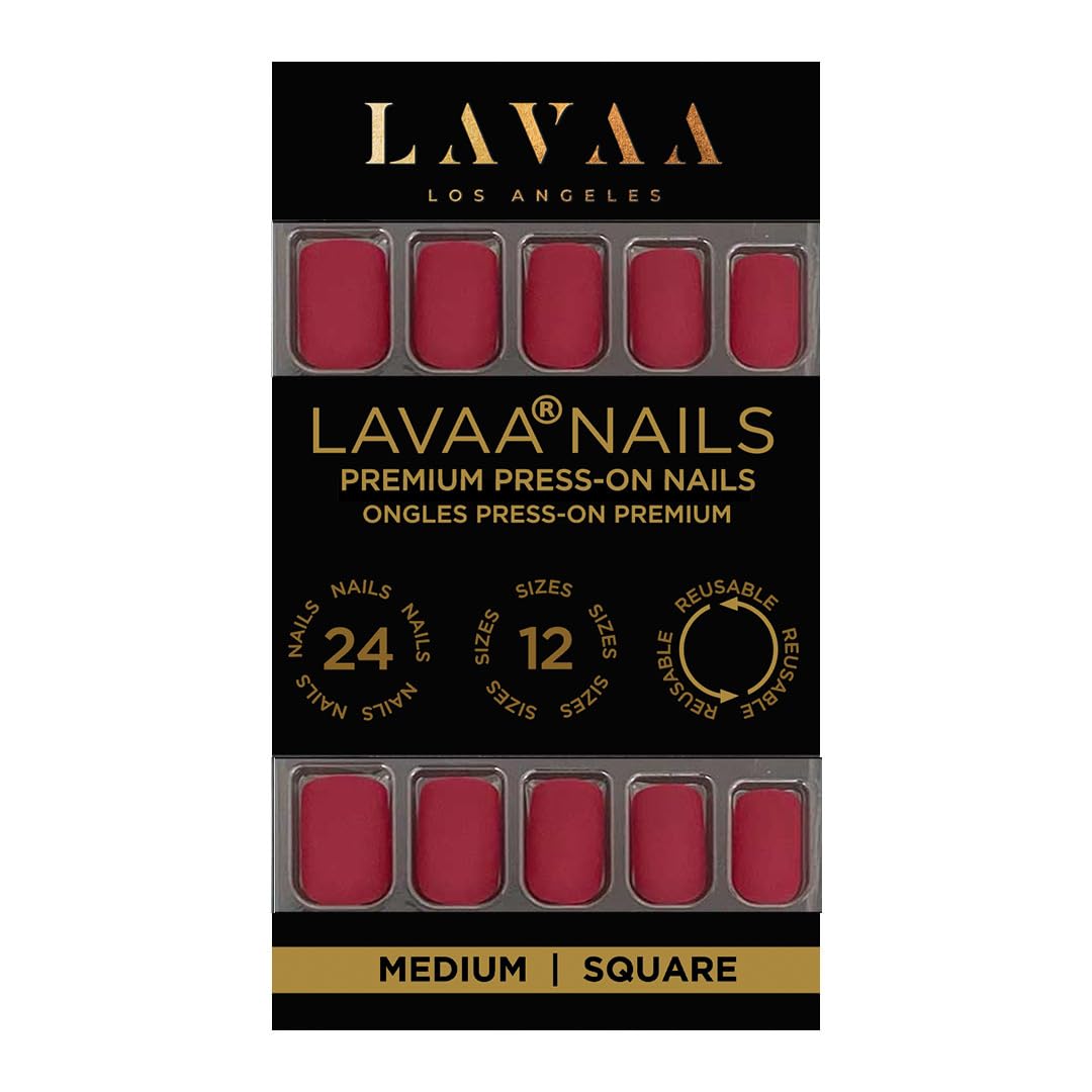 VINTAGE RED Press-On Nails by Lavaa Beauty | Medium Square | Red Matte Square Nails