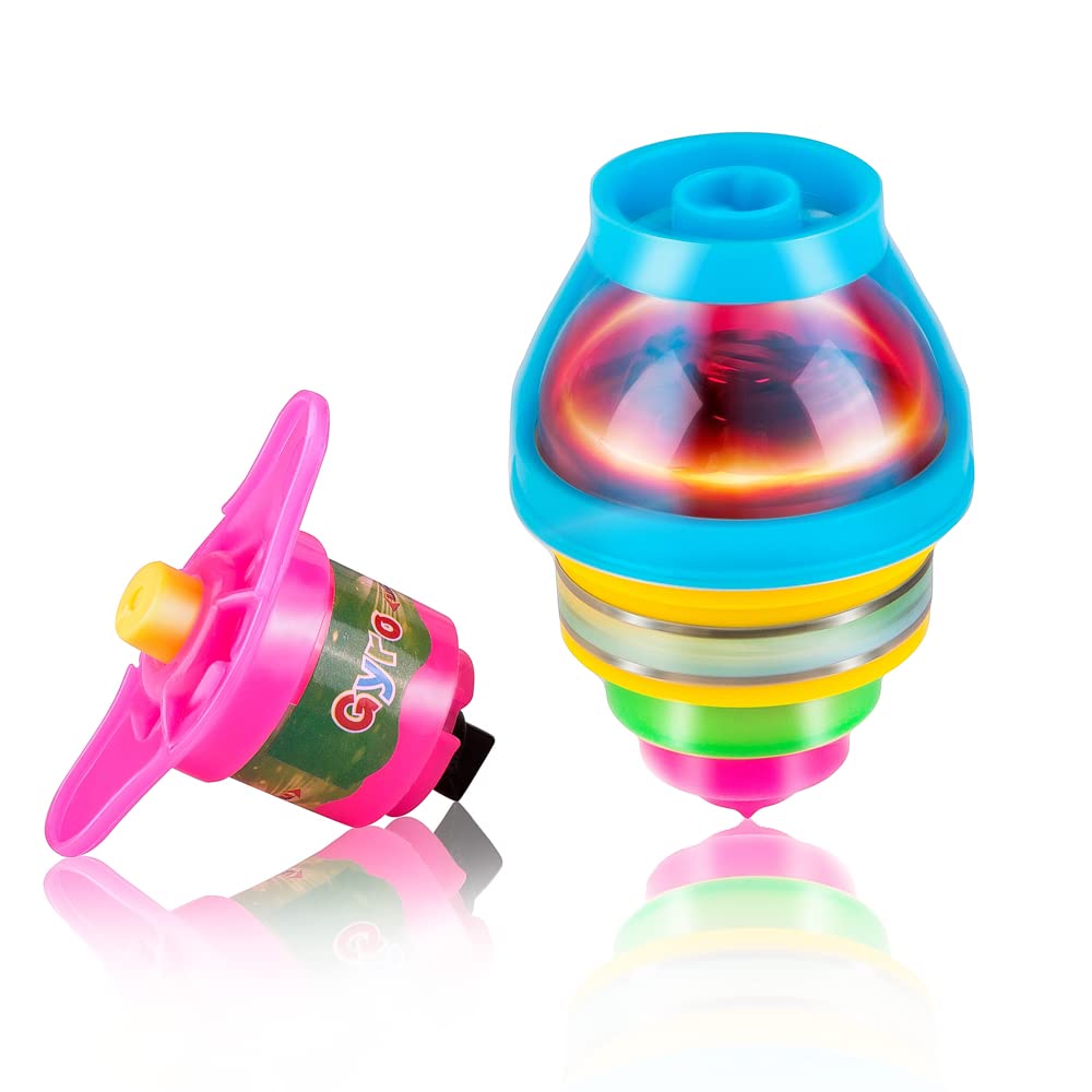 PROLOSO 15-Pack Light Up Flashing UFO Spinning Tops with Gyroscope Novelty Bulk Toys Party Favors