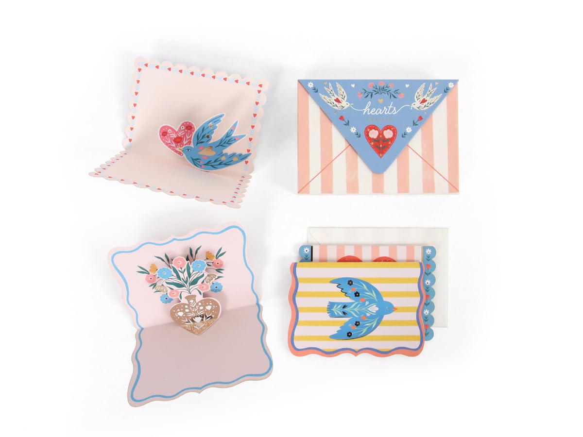 UWP LUXE Hearts Pop-Up Stationery Box Set - 8 Premium Cards & Envelopes with Gold Foil Accents, Die-Cut Pop-Ups, Scalloped Edges, Illustrated Keepsake Box