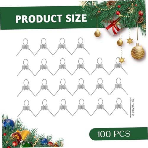 Ornament Caps 100Pcs Secure Metal Christmas Ornament Hooks Replacement Hangers for Christmas Tree, Porcelain, Ceramic or Glass Decoration, 20mm, Silver