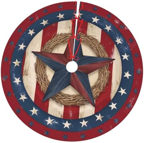 4th of July Patriotic Christmas Tree Skirt 36 Inch Xmas Tree Mat Party Decor Supplies for Holiday Home Decorations