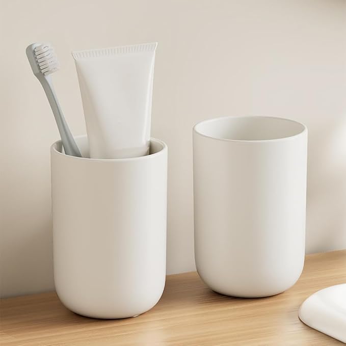 Creative Drinking Water Cup at Home, Solid Color Couple Toothbrush Holder in Bathroom, Portable and Simple Toothbrush Cups for Travel，10 oz(300ml) (White & White)
