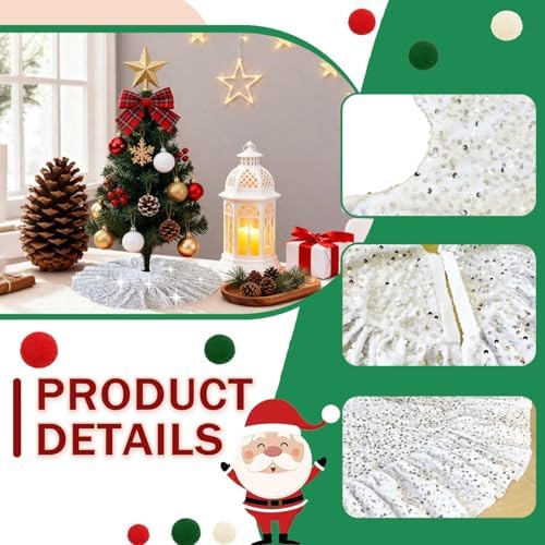 White Christmas Tree Skirt 24 Inch Sequin Tree Skirt Ruffle