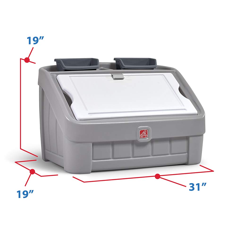 Step2 2-in-1 Toy Box & Art Lid, Kids Toy Storage Bin & Organizer, Easel & Chest in One, Made of Durable Plastic, For Toddlers 2+ Years Old, Gray